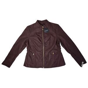 Baccini Brown Faux Leather Moto Jacket Lined Zipper Women's L